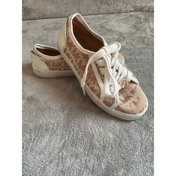 Michael Kors Kids Tan Logo Print Lace Up Sneakers Size 12 - Picture 1 of 6